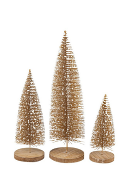 Gold Bristle Tree On Wood Base