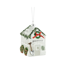 White Glass Greenhouse Ornament