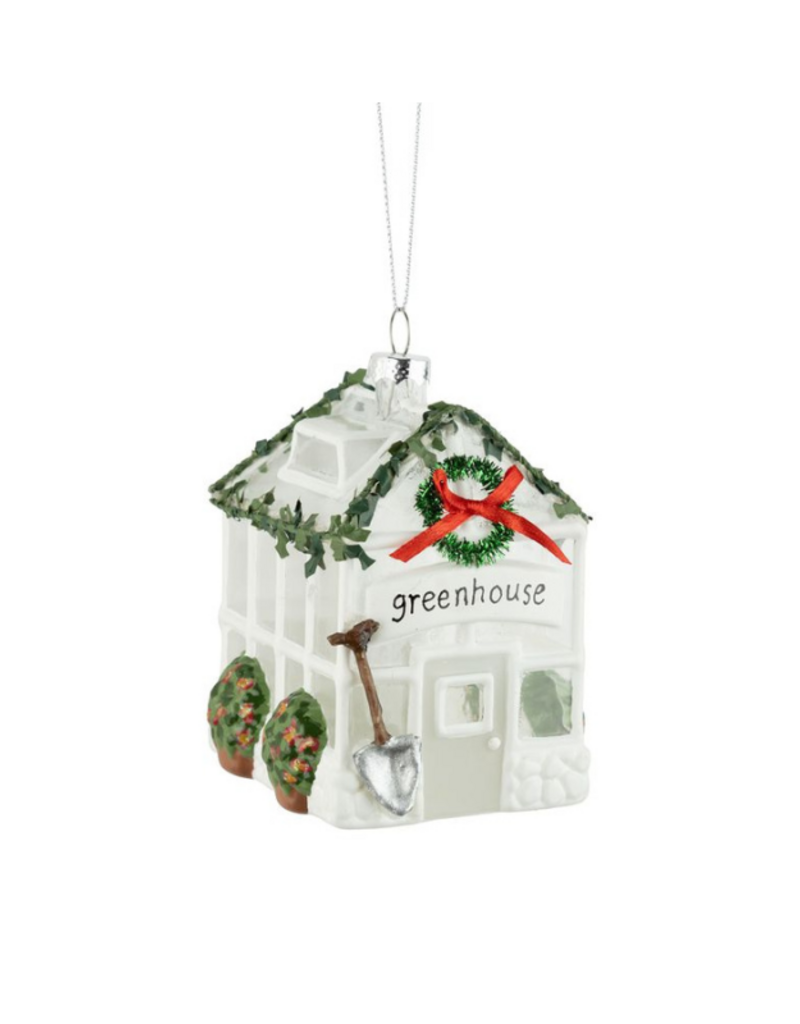 White Glass Greenhouse Ornament