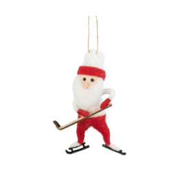 Felt Santa Playing Hockey Ornament