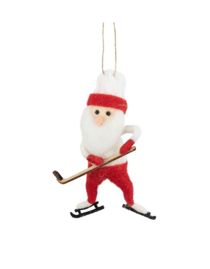 Felt Santa Playing Hockey Ornament