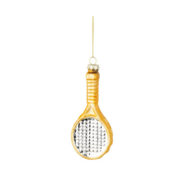 Glass Gold And Silver Tennis Racket Ornament