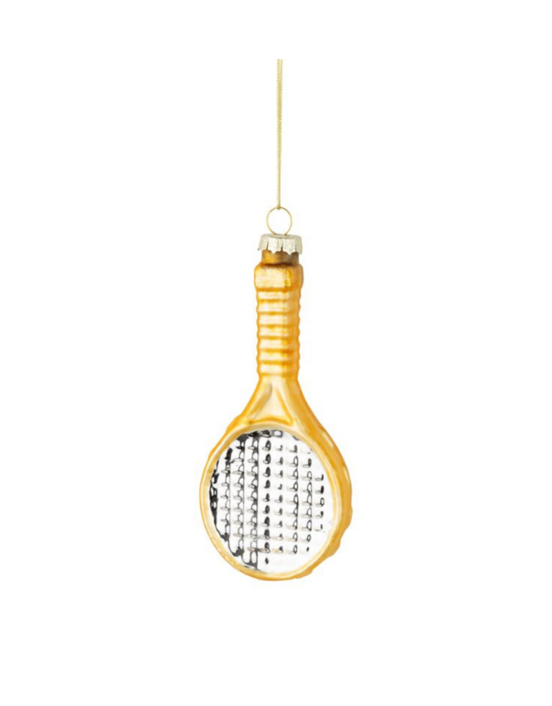 Glass Gold And Silver Tennis Racket Ornament