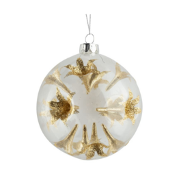 Clear Glass Trumpet Ball With Gold Glitter Ornament