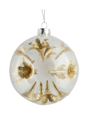 Clear Glass Trumpet Ball With Gold Glitter Ornament
