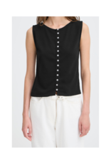 ICHI Sari Sleeveless Button Top in Black by ICHI