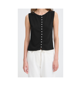 ICHI Sari Sleeveless Button Top in Black by ICHI