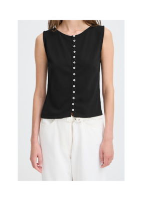 ICHI Sari Sleeveless Button Top in Black by ICHI