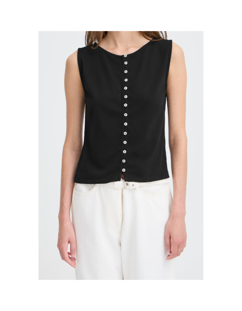 ICHI Sari Sleeveless Button Top in Black by ICHI