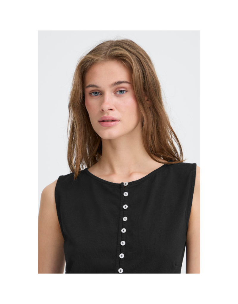 ICHI Sari Sleeveless Button Top in Black by ICHI