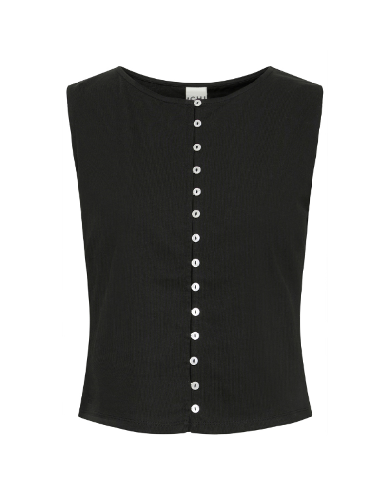 ICHI Sari Sleeveless Button Top in Black by ICHI