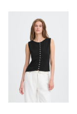ICHI Sari Sleeveless Button Top in Black by ICHI