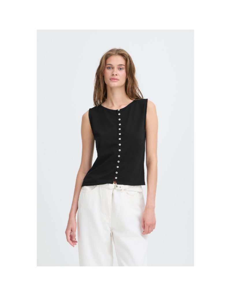 ICHI Sari Sleeveless Button Top in Black by ICHI