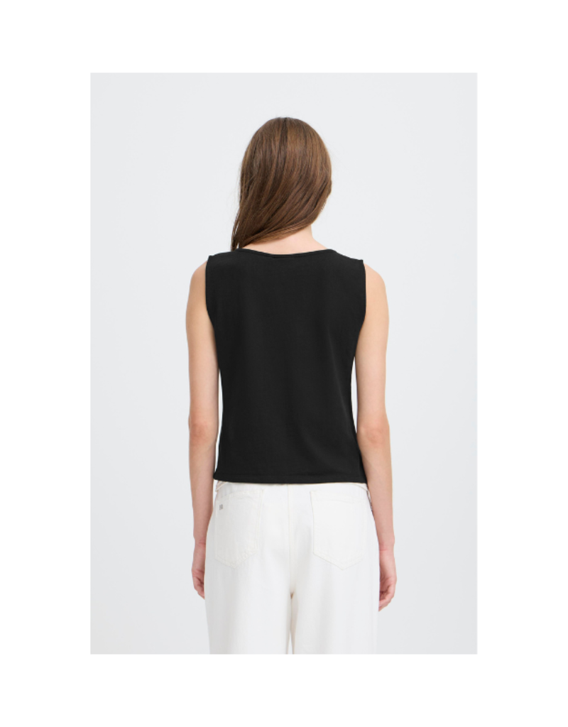 ICHI Sari Sleeveless Button Top in Black by ICHI