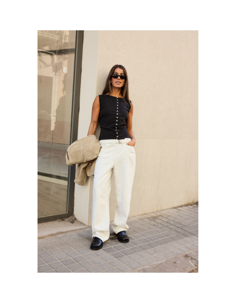 ICHI Sari Sleeveless Button Top in Black by ICHI