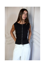 ICHI Sari Sleeveless Button Top in Black by ICHI