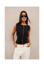 ICHI Sari Sleeveless Button Top in Black by ICHI