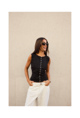 ICHI Sari Sleeveless Button Top in Black by ICHI