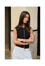 ICHI Sari Sleeveless Button Top in Black by ICHI