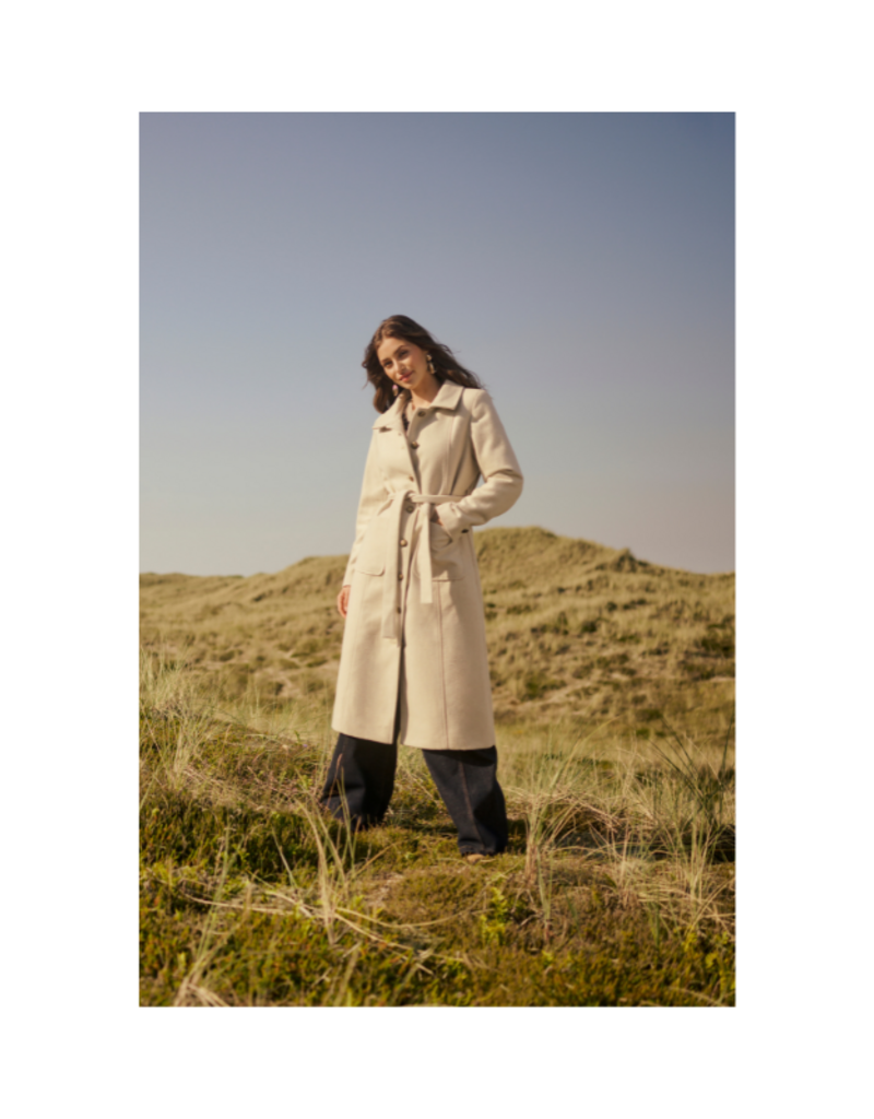 Cream Clara Long Coat in Ancient Scroll by Cream