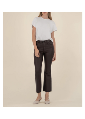 Kut from the Kloth Kelsey Coated High Rise Ankle Flare in Chocolate by Kut from the Kloth