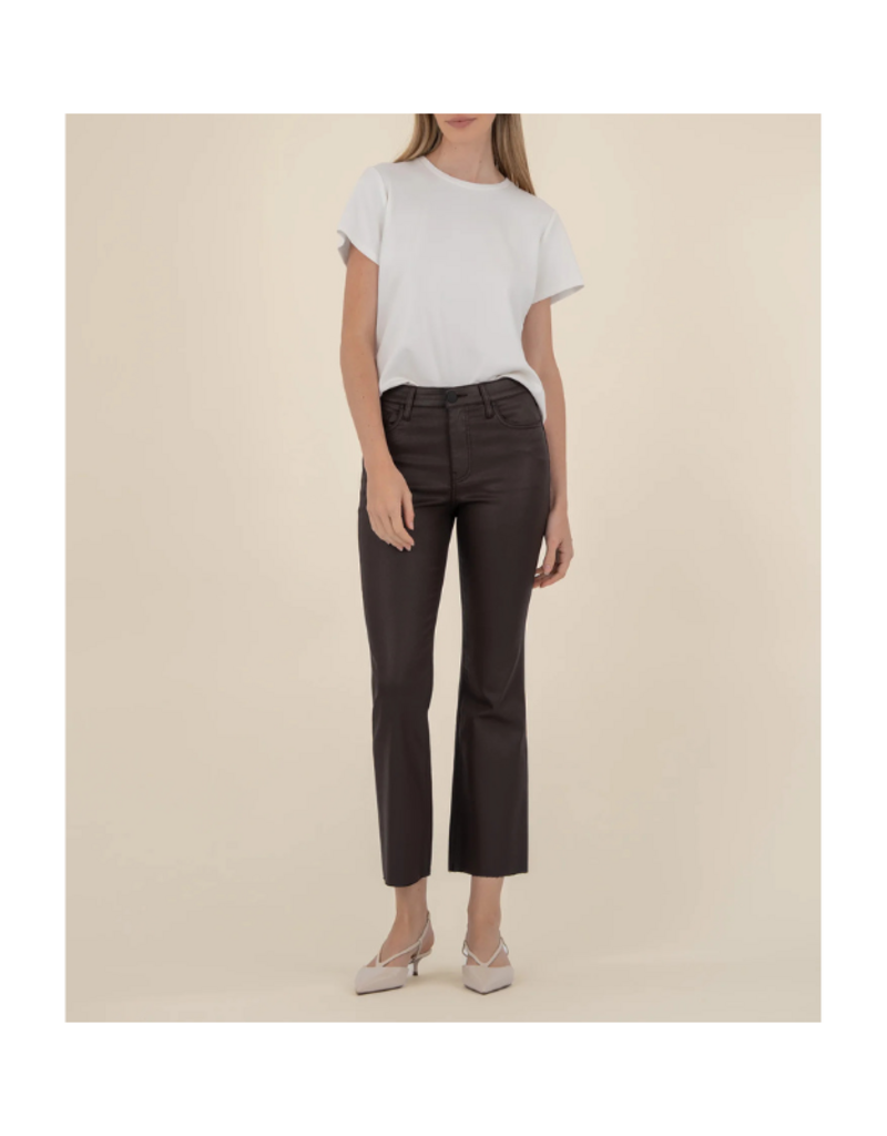 Kut from the Kloth Kelsey Coated High Rise Ankle Flare in Chocolate by Kut from the Kloth