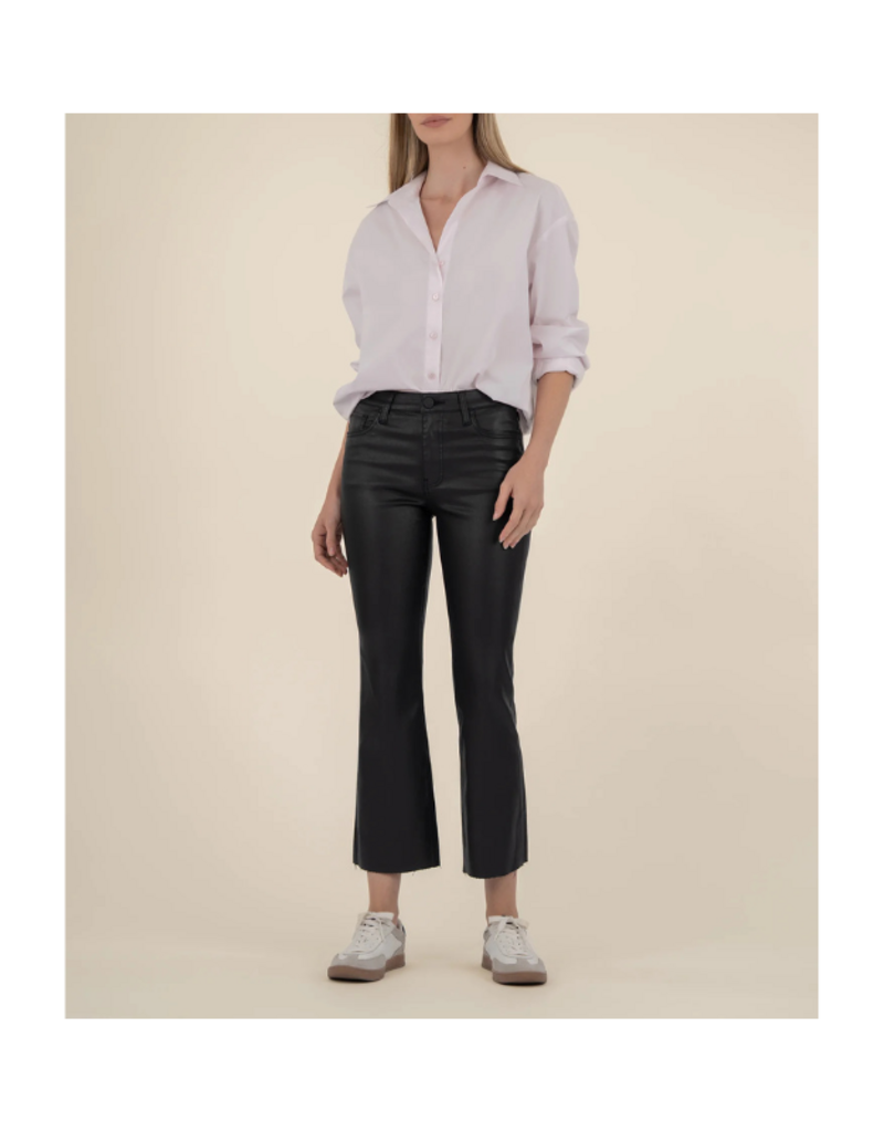 Kut from the Kloth Kelsey Coated High Rise Ankle Flare in Black by Kut from the Kloth