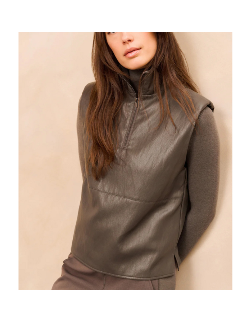 YAYA Faux Leather Sleeveless Top in Dark Taupe Grey by YAYA