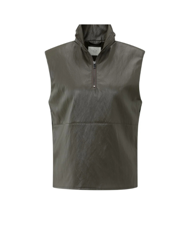YAYA Faux Leather Sleeveless Top in Dark Taupe Grey by YAYA