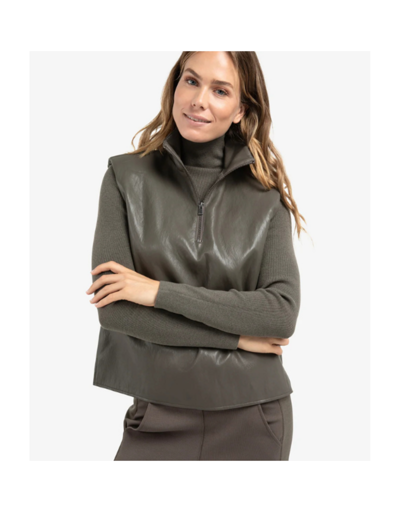 YAYA Faux Leather Sleeveless Top in Dark Taupe Grey by YAYA