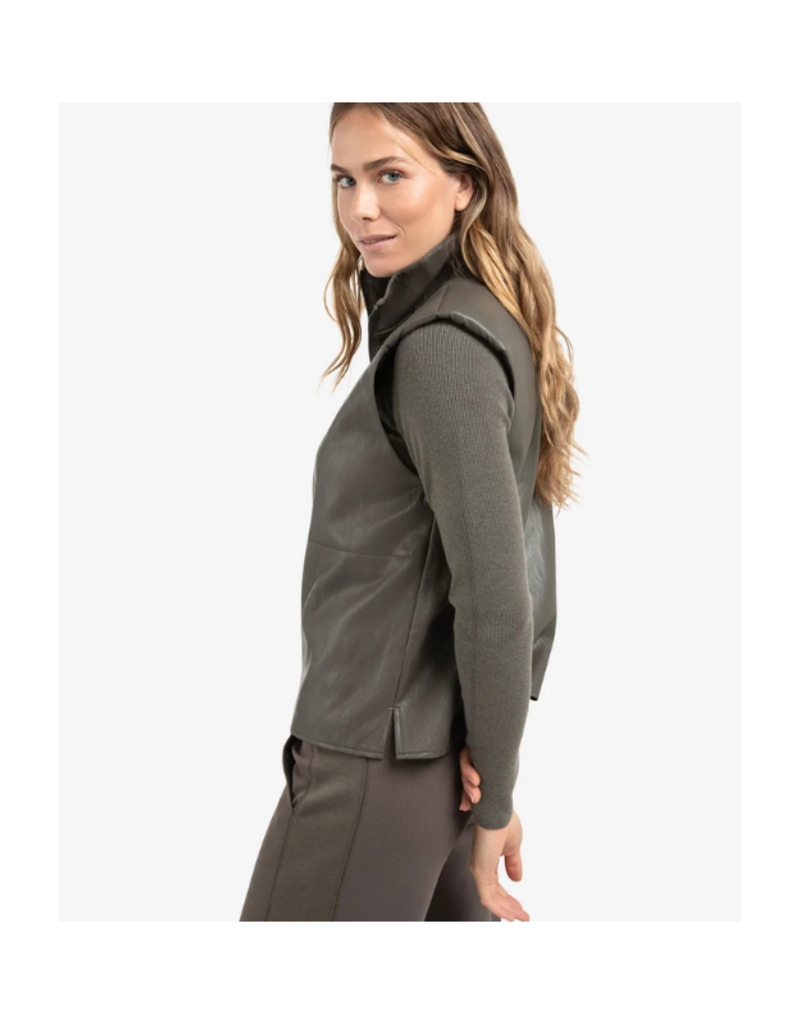 YAYA Faux Leather Sleeveless Top in Dark Taupe Grey by YAYA