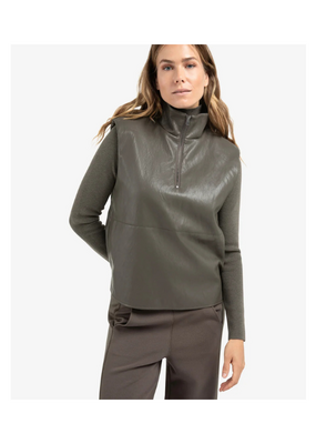 YAYA Faux Leather Sleeveless Top in Dark Taupe Grey by YAYA