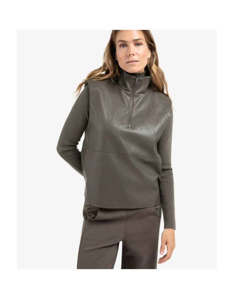 YAYA Faux Leather Sleeveless Top in Dark Taupe Grey by YAYA
