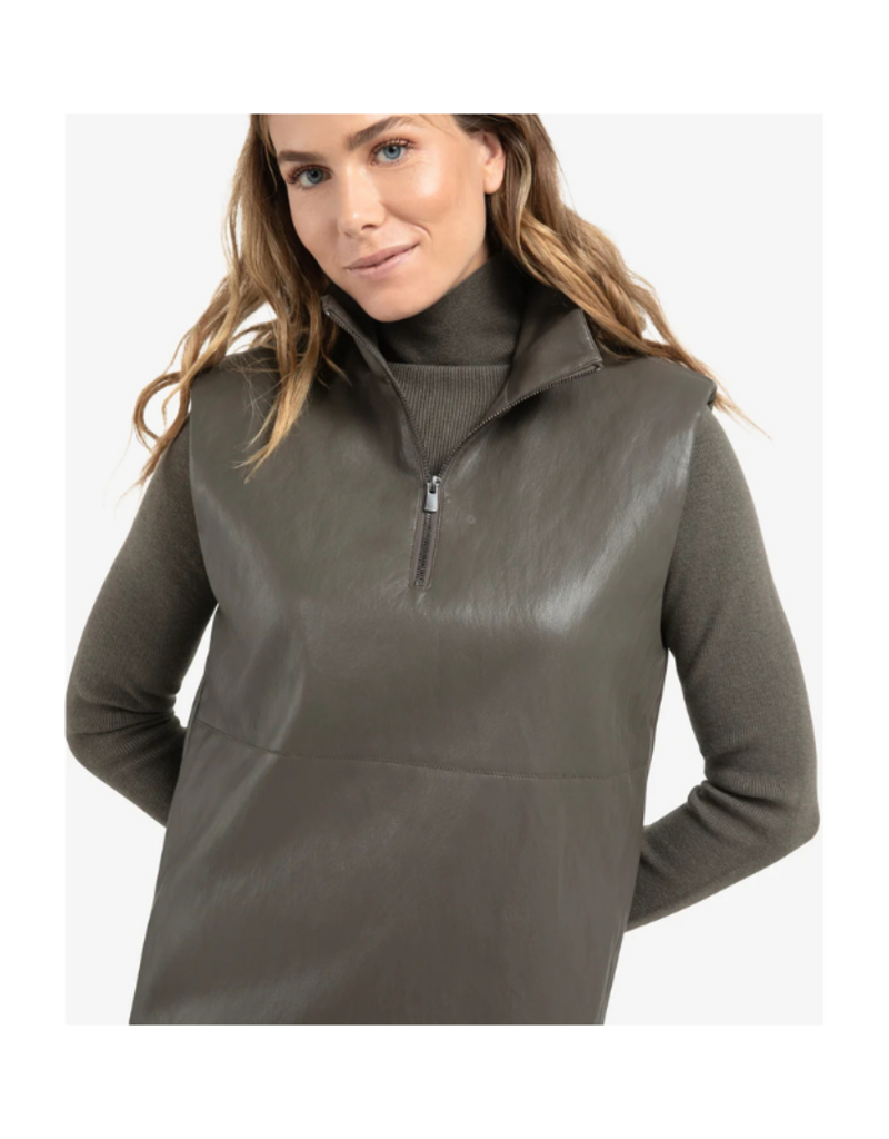 YAYA Faux Leather Sleeveless Top in Dark Taupe Grey by YAYA