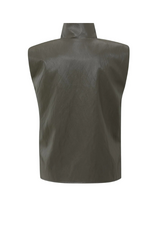 YAYA Faux Leather Sleeveless Top in Dark Taupe Grey by YAYA