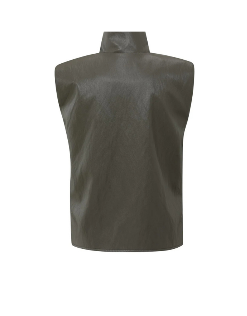 YAYA Faux Leather Sleeveless Top in Dark Taupe Grey by YAYA