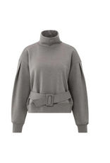 YAYA High Neck Sweater with Matching Belt in Dark Night Grey Melange by YAYA