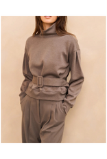 YAYA High Neck Sweater with Matching Belt in Dark Night Grey Melange by YAYA