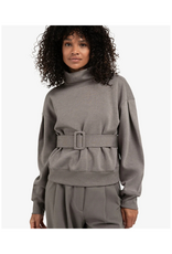YAYA High Neck Sweater with Matching Belt in Dark Night Grey Melange by YAYA