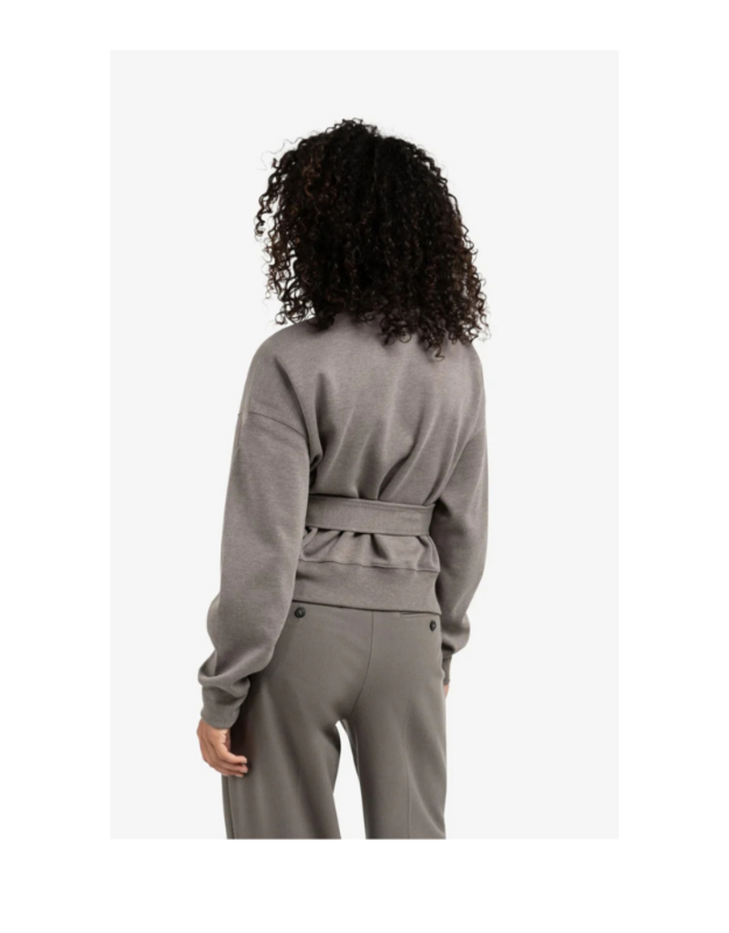 YAYA High Neck Sweater with Matching Belt in Dark Night Grey Melange by YAYA