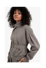 YAYA High Neck Sweater with Matching Belt in Dark Night Grey Melange by YAYA