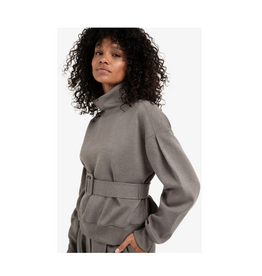 YAYA High Neck Sweater with Matching Belt in Dark Night Grey Melange by YAYA