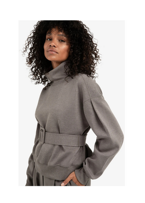 YAYA High Neck Sweater with Matching Belt in Dark Night Grey Melange by YAYA