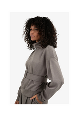 YAYA High Neck Sweater with Matching Belt in Dark Night Grey Melange by YAYA