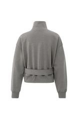YAYA High Neck Sweater with Matching Belt in Dark Night Grey Melange by YAYA