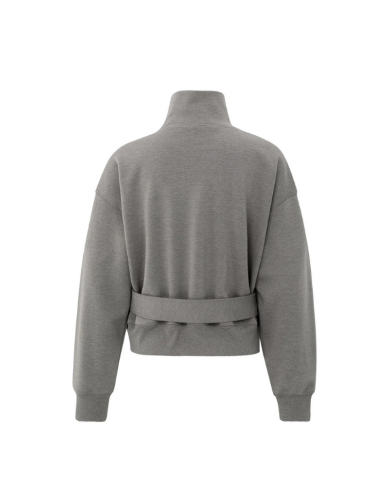 YAYA High Neck Sweater with Matching Belt in Dark Night Grey Melange by YAYA