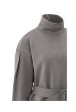 YAYA High Neck Sweater with Matching Belt in Dark Night Grey Melange by YAYA