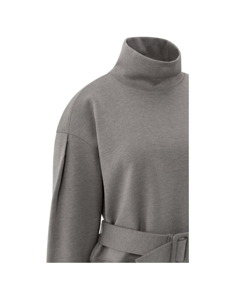 YAYA High Neck Sweater with Matching Belt in Dark Night Grey Melange by YAYA