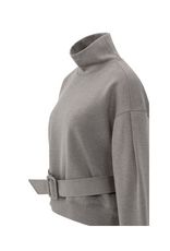 YAYA High Neck Sweater with Matching Belt in Dark Night Grey Melange by YAYA