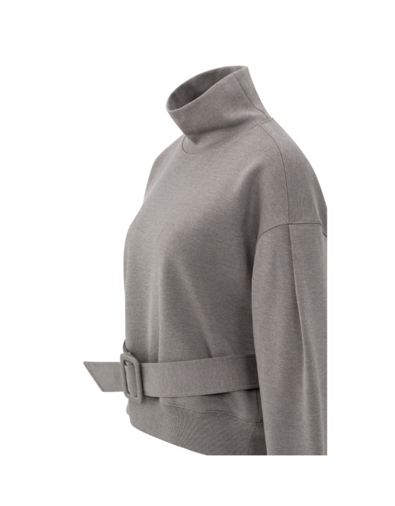 YAYA High Neck Sweater with Matching Belt in Dark Night Grey Melange by YAYA